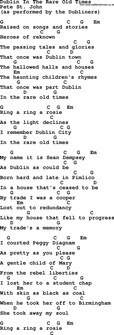 Dublin In The Rare Old Times By The Dubliners Song Lyrics And Chords