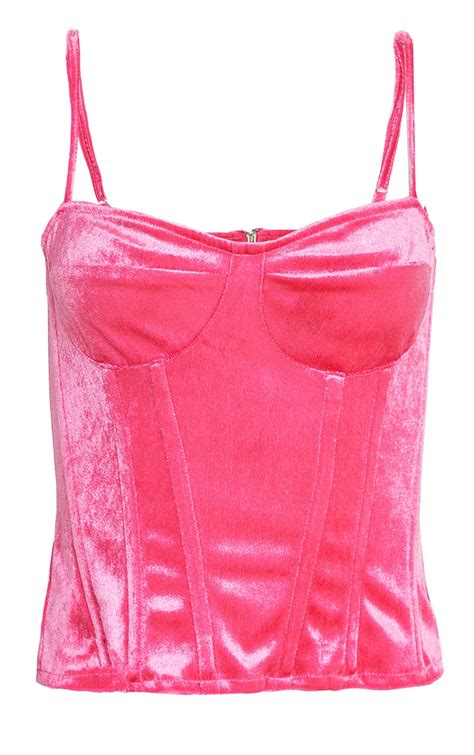 hot pink velvet structured corset top tops prettylittlething il