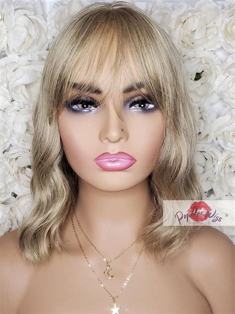 ashy blonde wavy wig with bangs etsy wigs with bangs ashy blonde wigs