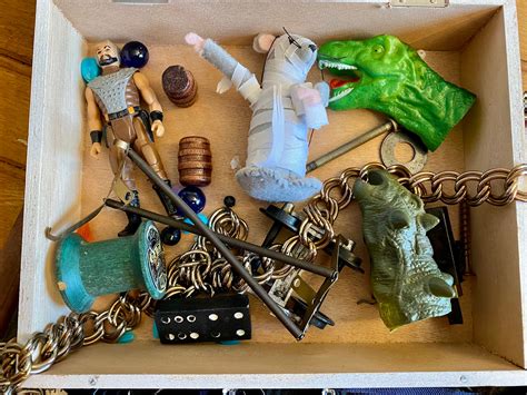 Vintage Junk Drawer Treasure Box Assemblage Supplies Found Objects