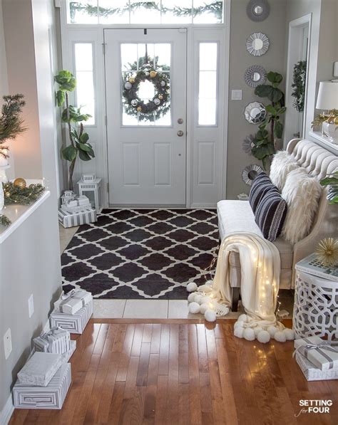 Elegant Silver And Gold Christmas Entryway Decor Ideas Setting For Four