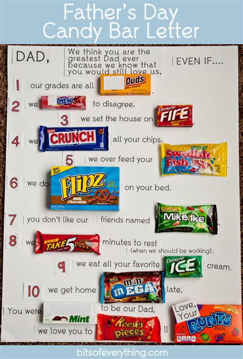 People love to know how loved they are, samara o'shea, author of for the love of letters: Candy Bar Letter - Father's Day Card | Bits of Everything