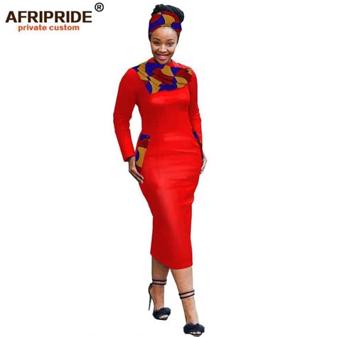 African Bodycon Dresses For Women With Headwrap Pockets Traditional Kanga Clothing