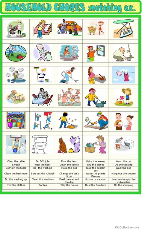 Household Chores Matching Ex English Esl Worksheets Pdf And Doc