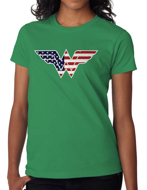 Usa Flag In Wonder Woman Logo Womens T Shirt Dc Comics Patriotic Us
