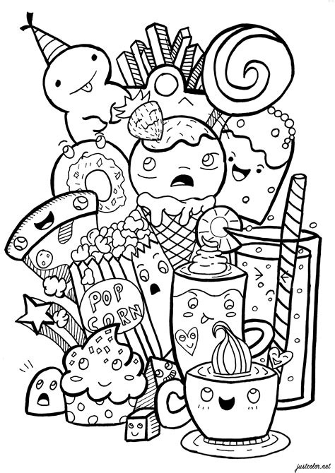 Junk Food Doodle Doodle Art Doodling Adult Coloring Pages