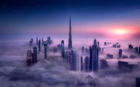Cityscape Burj Khalifa Dubai City Sunrise Mist