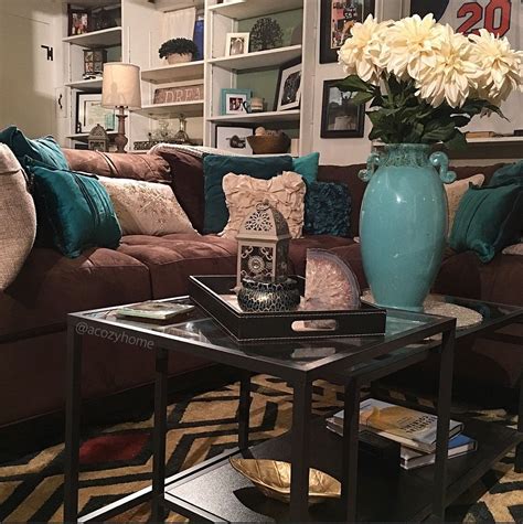 Teal And Brown Home Decor Elegant Cozy Brown Couch With Teal Accents