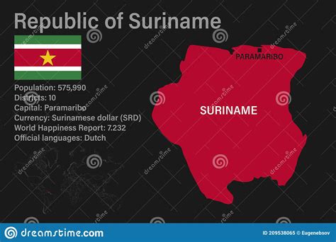 Highly Detailed Suriname Map With Flag Capital And Small Map Of The World Stock Vector