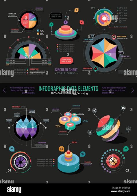 Business Infographic Data Elements Charts Graphs Circle Charts