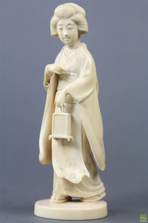 Japanese Geisha Ivory Figure With Lantern Ivory Oriental