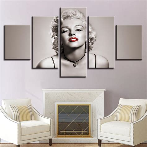 Lady Marilyn Monroe Famous Person 5 Panel Canvas Art Wall Decor Pencil Canvas