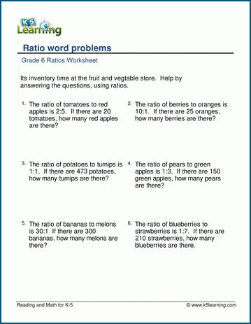 Access thousands of worksheets like these when you become a subscriber! Ratio word problems | K5 Learning