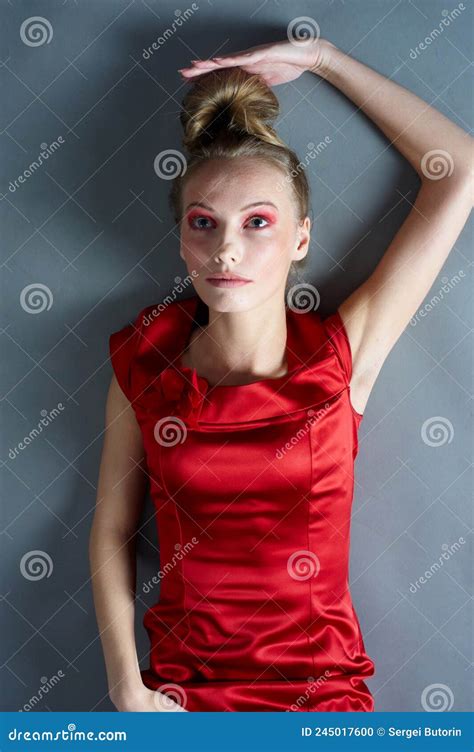 Slim Woman In Red Dress Stock Photo Image Of Fashion 245017600