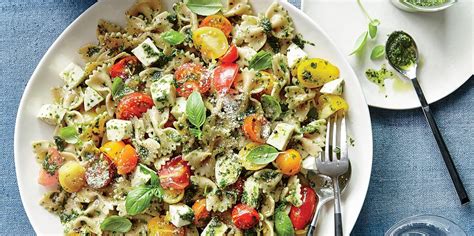 Pesto Pasta Salad With Tomatoes And Mozzarella Recipe Myrecipes