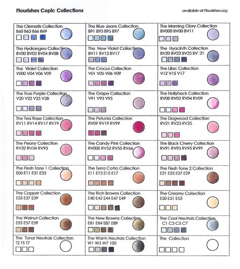 Michelles Mbellishments Flourishes Copic Color Combinations Chart