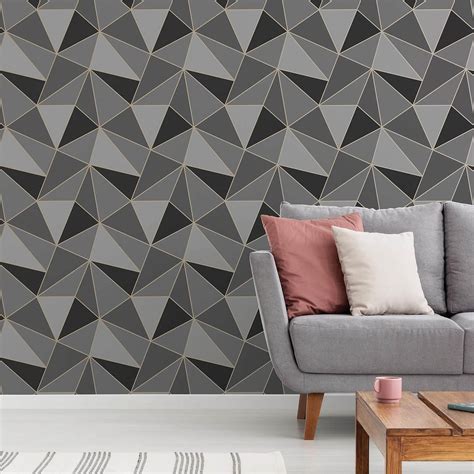Fresco Apex Geometric Wallpaper Charcoal And Rose Gold Homebase
