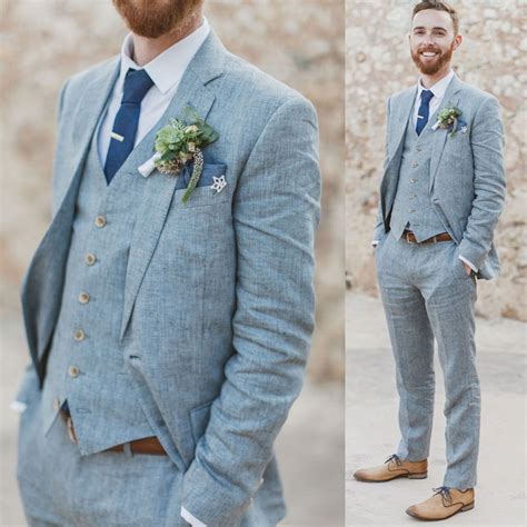 men linen 3 piece wedding suit for men blue linen 3 piece etsy beach wedding suits blue