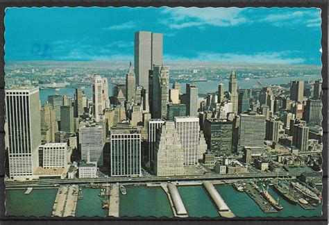 Postcard Aerial View Of The Lower Manhattan Skylinenew York City Vf