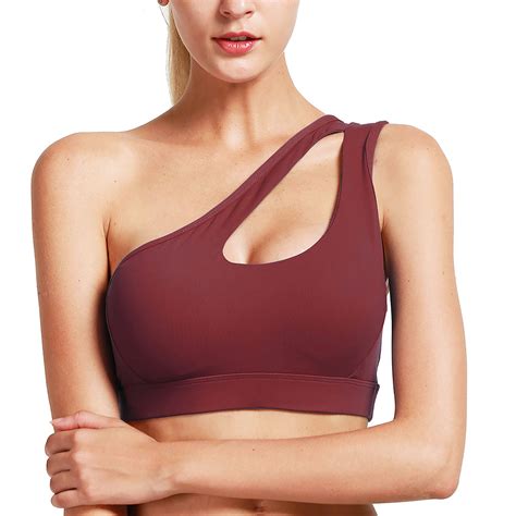 new womens one shoulder sports bras fitness workout yoga bra sexy medium support ebay