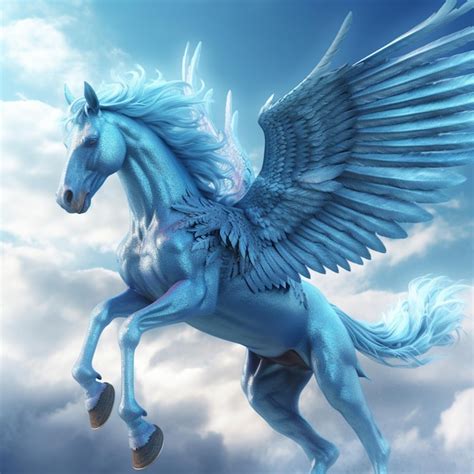 Premium Ai Image Blue Pegasus Flying In The Sky Generative Ai
