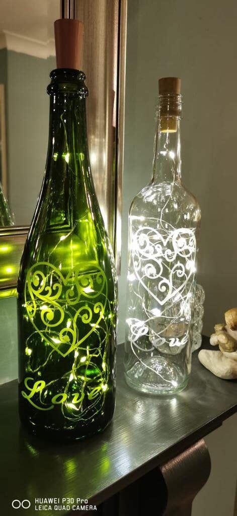 Glass Etched Light Wine Bottle Wine Bottle Lamp Recycled Glass Centerpiece Table Decoration
