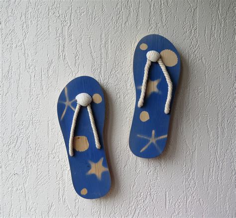 A Pair Of Decorative Wooden Flip Flops Coastal Wall Decor Beach