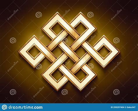 Metallic Golden Eternal Endless Buddha Knot Symbol Stock
