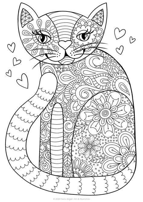 Zentangle Cat Coloring Pages