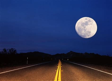 Full Moon Above Empty Road At Night Usa Photograph By Siegfried Layda