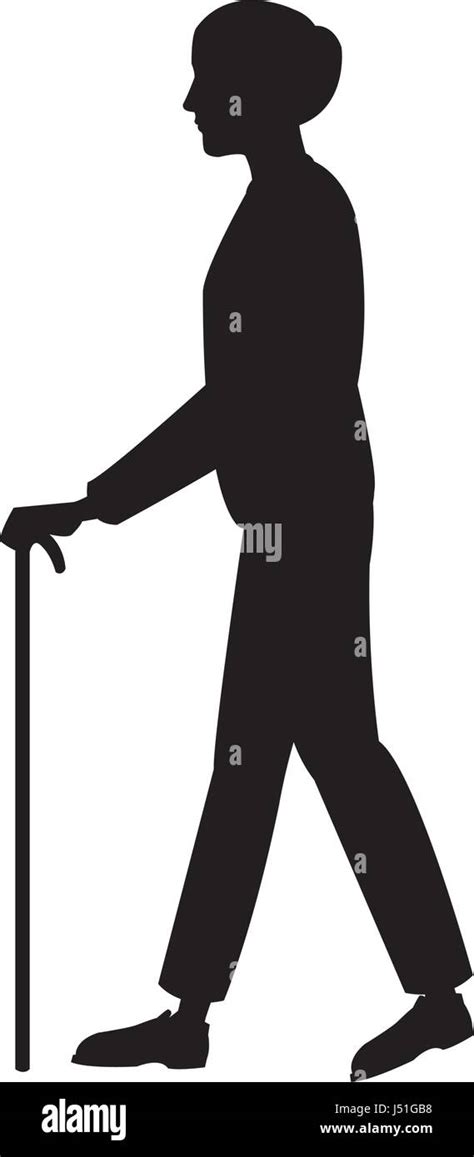Elderly People With Cane Walking Silhouette Stock Vector Image And Art