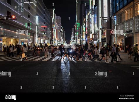 Ginza Streets At Night Tokyo Japan Stock Photo Alamy