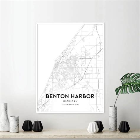 Benton Harbor Map Print Benton Harbor Map Poster Wall Art Mi Etsy