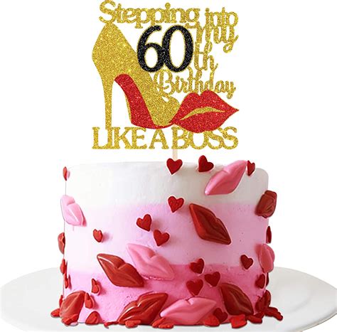 Buy Innoru Gold Red Glitter Stepping Into 60 Cake Topper 60th