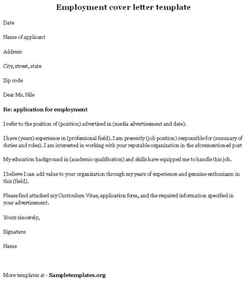 Employment Template For Cover Letter Example Of Employment Cover