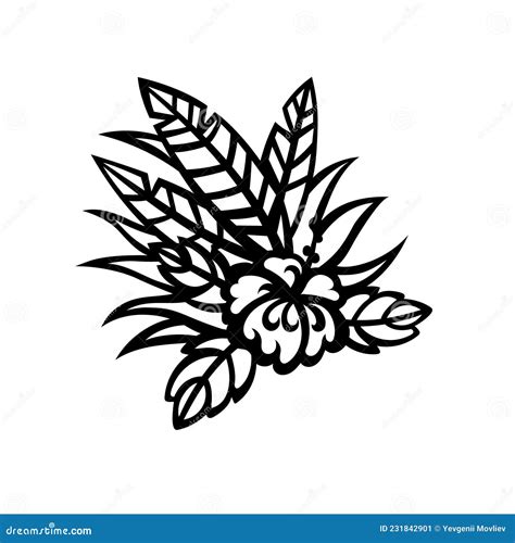 Tropical Flower Stencil Floral Template Isolated Hibiscus With Palm
