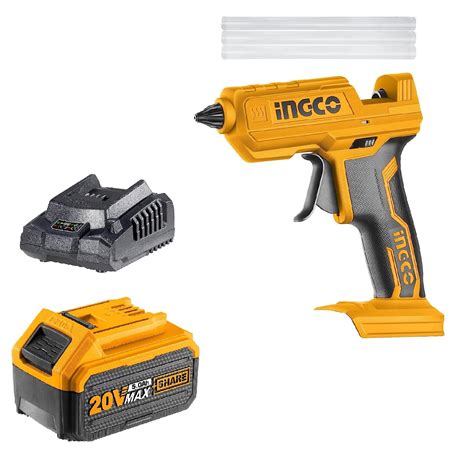Ingco 20v Cordless Glue Gun With Battery And Charger 15 18g Min 11 2mm Glue Stick Diameter