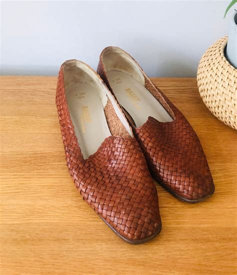 Ladies Vintage Brown Woven Leather Loafers Bally Size 9 Etsy
