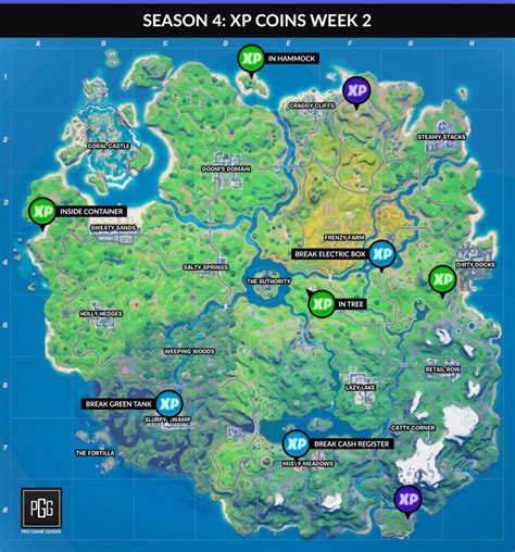 As the name suggests, these challenges rewards players with extra xp. Fortnite Season 4 XP Coins Locations - Maps for All Weeks ...