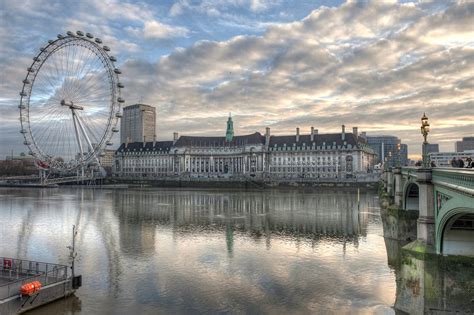Image London England Hdri Ferris Wheel Rivers Evening Cities Houses
