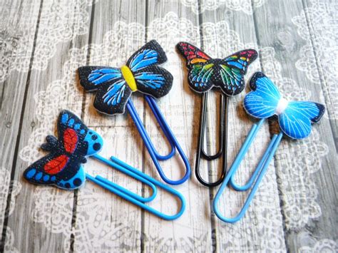4 Beautiful Blue Butterfly Decorative Paper Clips Book