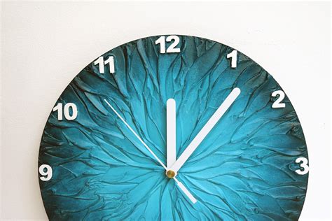 Blue Wall Clock Unique Clock Modern Wall Clock Turquoise Etsy