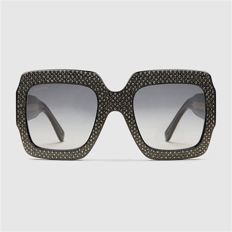 gucci oversize square frame rhinestone sunglasses black acetate modesens rhinestone