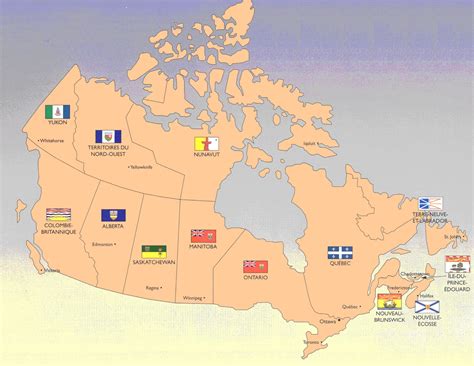 Canada is split up into 13 differences between provinces and territories. Canadian Provinces' Flags & Capitals Map | BEAUTIFUL ...
