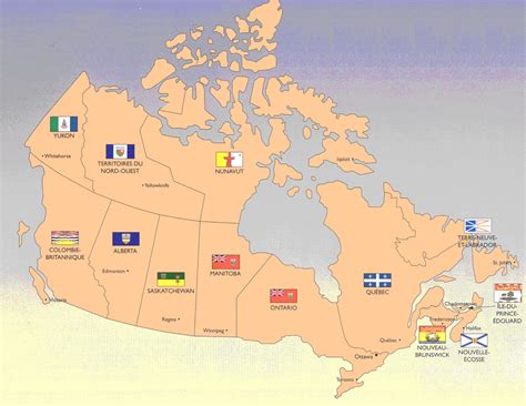 Map of canada in french download them and print. Canadian Provinces' Flags & Capitals Map | Canada ...