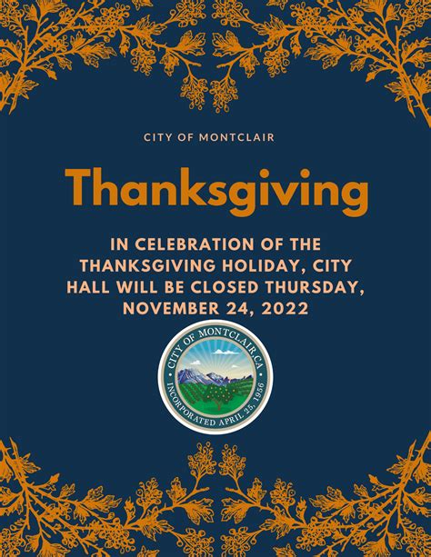 Thanksgiving Day City Hall Closure Montclair Ca