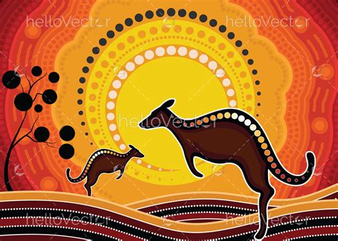 Kangaroo Aboriginal Art Style Vector Color Illustrati
