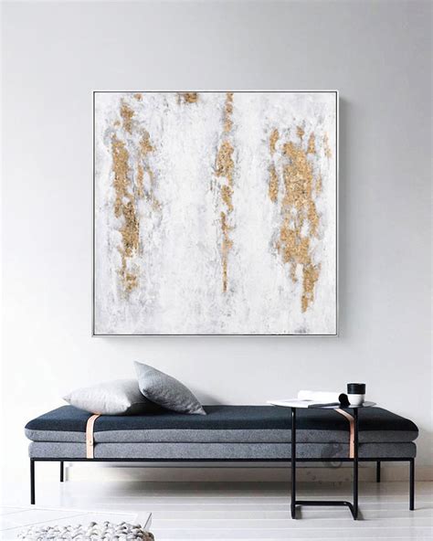 Large Oil Painting Original Canvas White Painting Gold Etsy