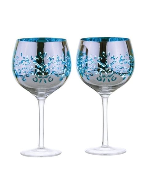 The Drh Collection Set Of 2 Blue Filigree Gin Glasses Art52120st2