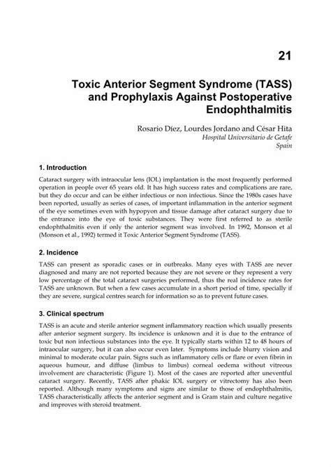 Pdf Toxic Anterior Segment Syndrome Tass And Prophylaxis Against Dokumen Tips